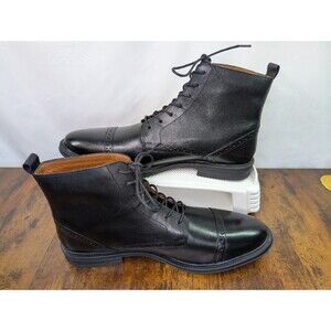 Stafford Men's Dress Oxford Lace Up Ankle Boots Chelsea Blck Leather Sz 10.5